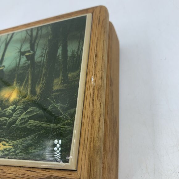Vtg Wooden Trinket Jewelry Box Terry Redlin Evening Glow Camping Canadian Geese - Picture 8 of 8